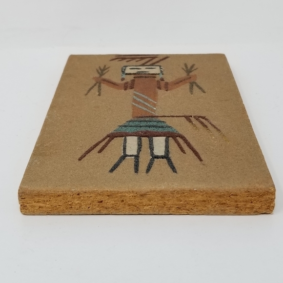 Kachina Sand Tile Wall Art Painting Yei Unframed Signed Native American 6 X 4" - Picture 5 of 13